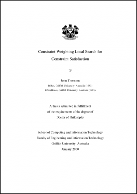 Constraint Satisfaction and Satisfiability, Research publications, PhD Thesis John Thornton title page